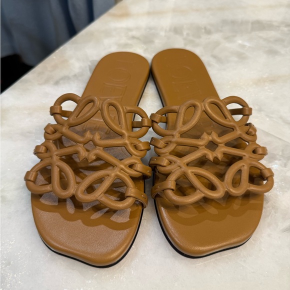 Loewe Shoes - Loewe Tan Leather Slide Sandals
